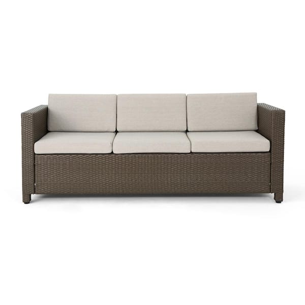 Noble House Puerta Brown Wicker Outdoor Patio Sofa with Ceramic Gray Cushions