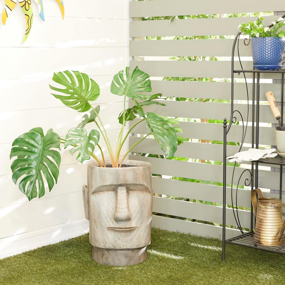 13 in. Medium Brown Magnesium Oxide Indoor Outdoor Easter Island Head Planter