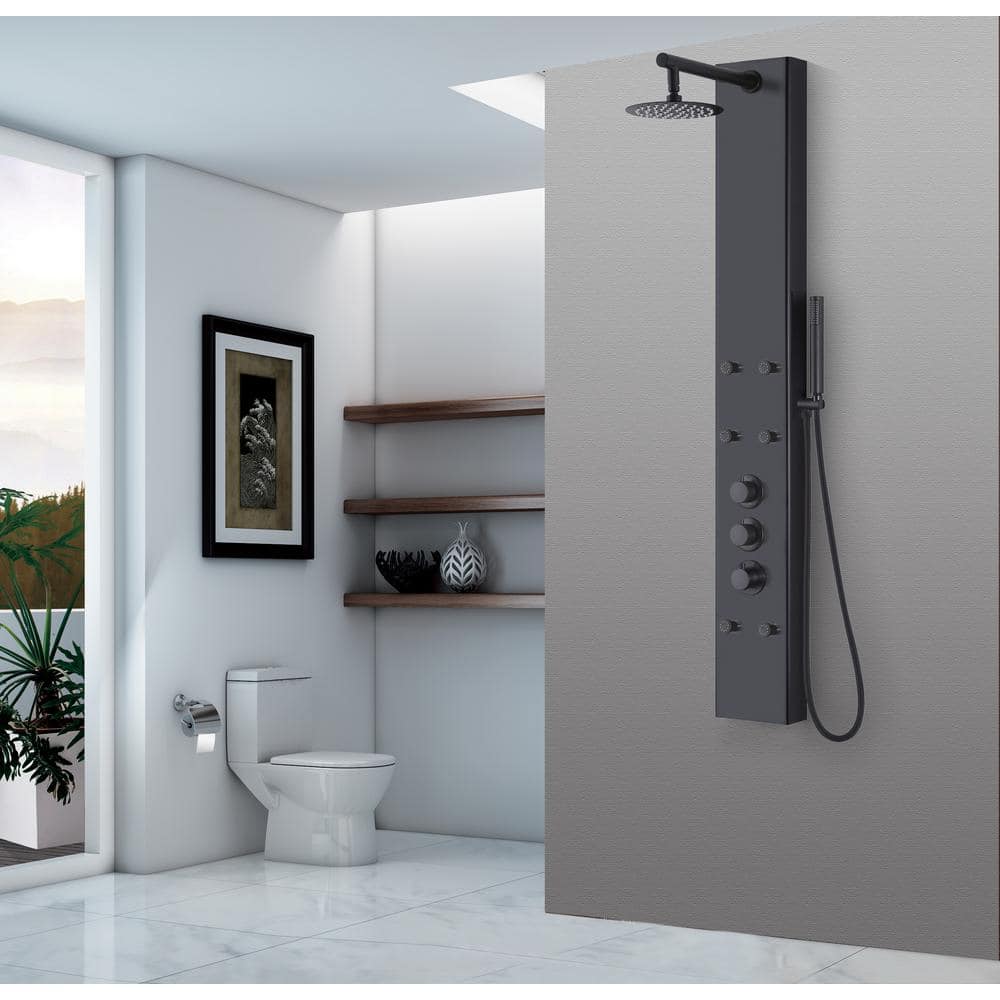 Black Stainless Steel Shower Panel with Rain Shower Head and Body Jets