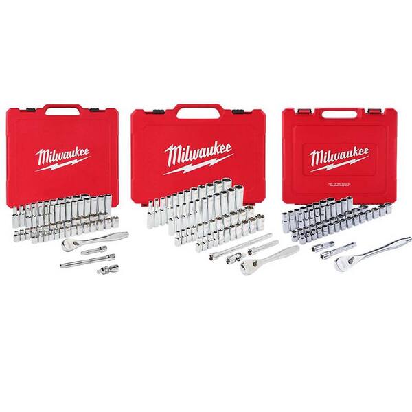 Milwaukee 1 4 In And 3 8 In And 1 2 In Drive Sae Metric Ratchet And Socket Mechanics Tool Set 153 Piece 48 22 9008 48 22 9010 48 22 9004