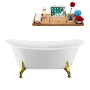 67 in. Acrylic Clawfoot Non-Whirlpool Bathtub in Glossy White With Brushed Gold Clawfeet And Matte Black Drain