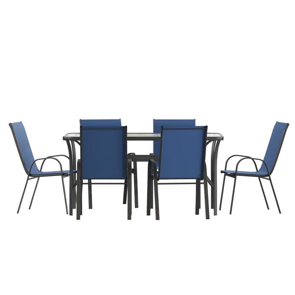 Black 7-Piece Metal Rectangle Outdoor Dining Set price history on PriceWatchPro
