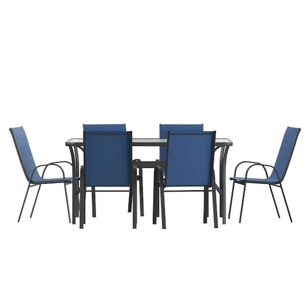 TAYLOR + LOGAN Black 7-Piece Metal Rectangle Outdoor Dining Set