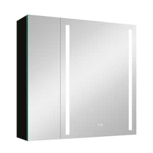 30 in. W x 30 in. H Rectangular Aluminum Surface Mount Double Door LED Bathroom Medicine Cabinet with Mirror