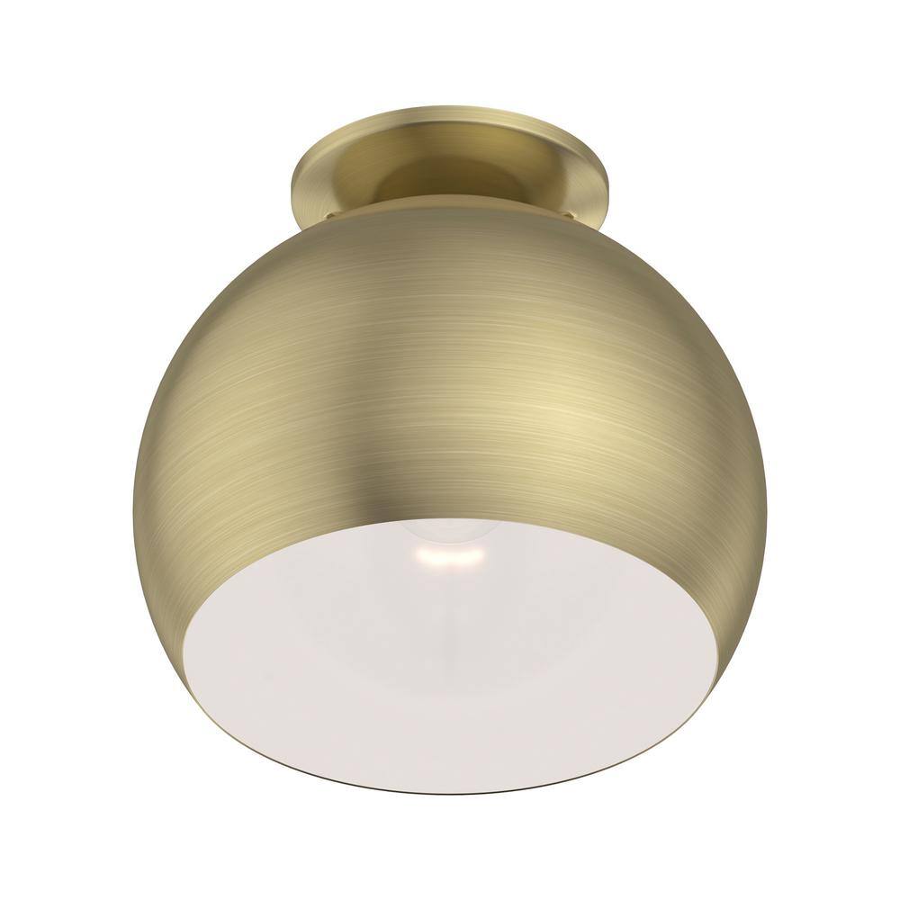 Elegant Antique Brass 1-Light Flush Mount with White Interior