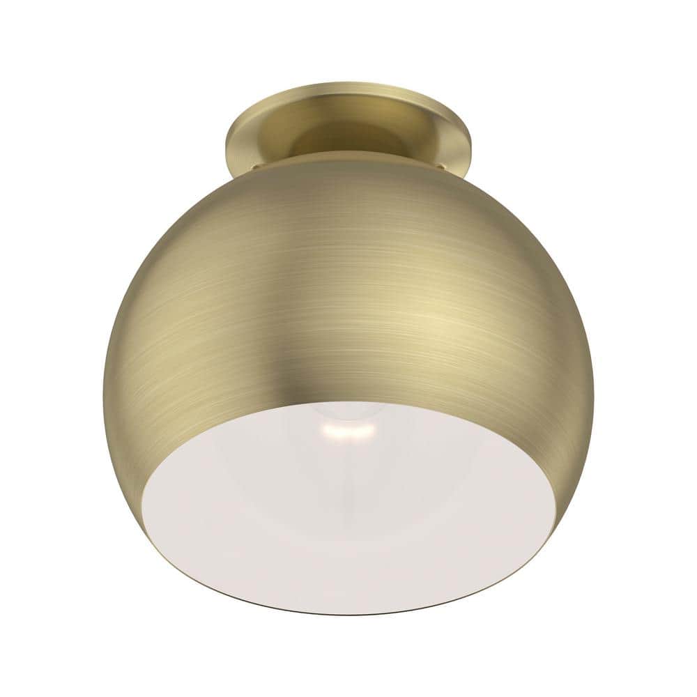 Elegant Antique Brass 1-Light Flush Mount with White Interior
