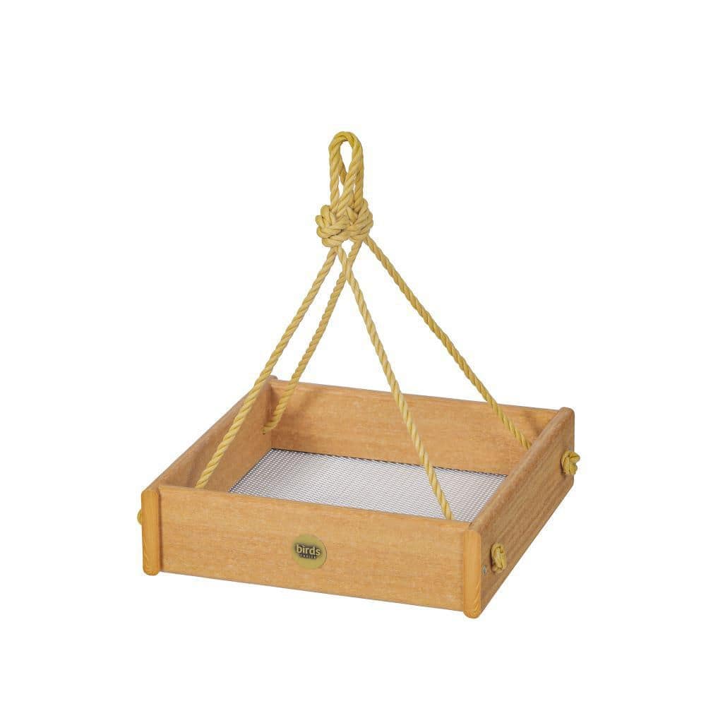 Natural Teak Hanging Tray Bird Feeder with Recycled Plastic
