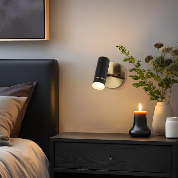 6 in. Matte Black and Brass Plated Adjustable Bathroom Vanity Light Integrated LED Bath Lighting 5-Watt Wall Sconce