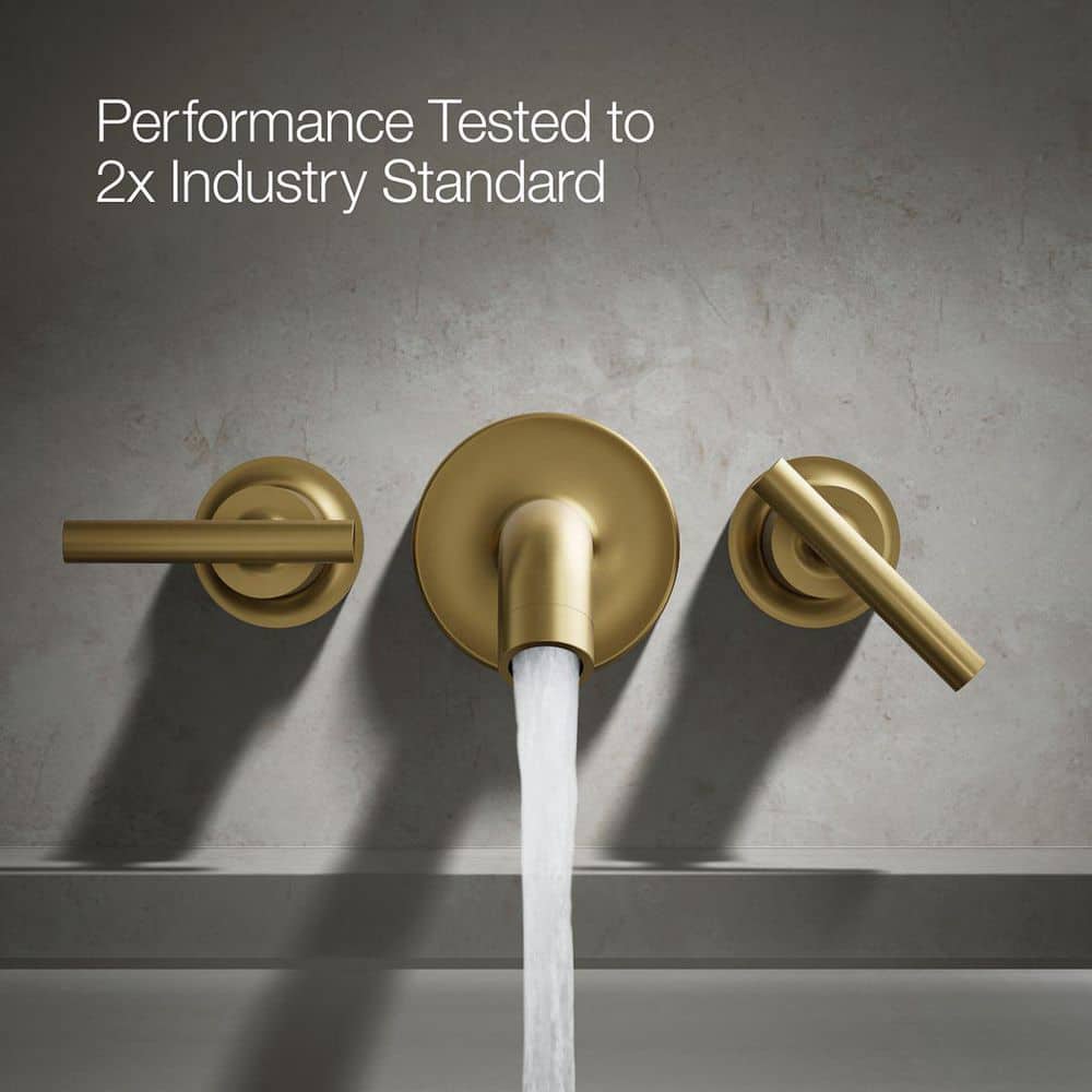 Elegant Vibrant Brushed Moderne Brass Wall-Mount Tub Faucet Lever Handles