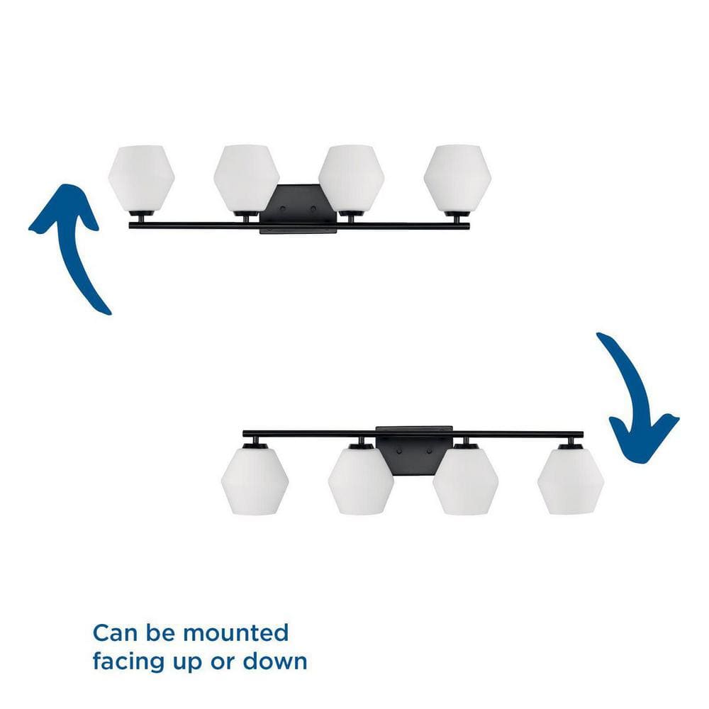 Copeland Matte Black 4-Light Vanity with Opal Glass Shades