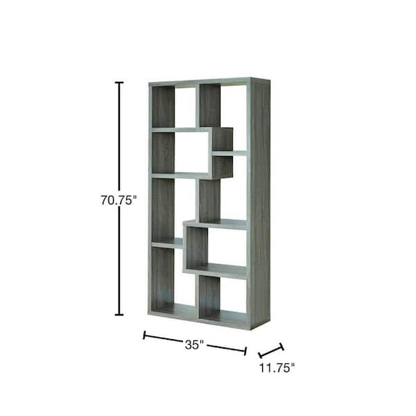 Coaster 71.88 in. Weathered Gray Wood 8 shelf Etagere Bookcase