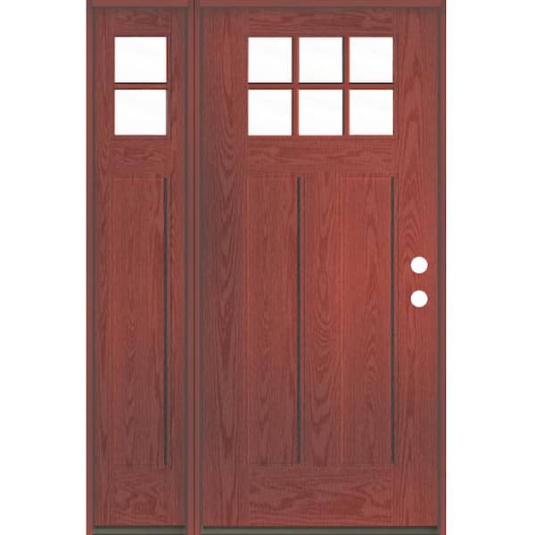 Krosswood Doors PINNACLE Craftsman 50 in. x 80 in. 6-Lite Left-Hand/Inswing Clear Glass Redwood Stain Fiberglass Prehung Front Door/LSL