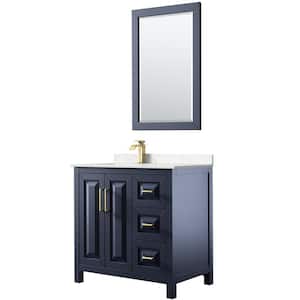 Daria 36 in. W x 22 in. D x 35.75 in. H 1-Bath Vanity in Dark Blue with Carrara Cultured Marble Top and 24 in. Mirror
