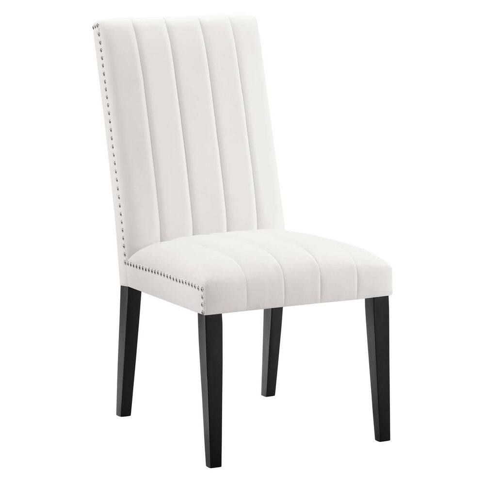 White Velvet Upholstered Parsons Side Chair Set with Wood Legs