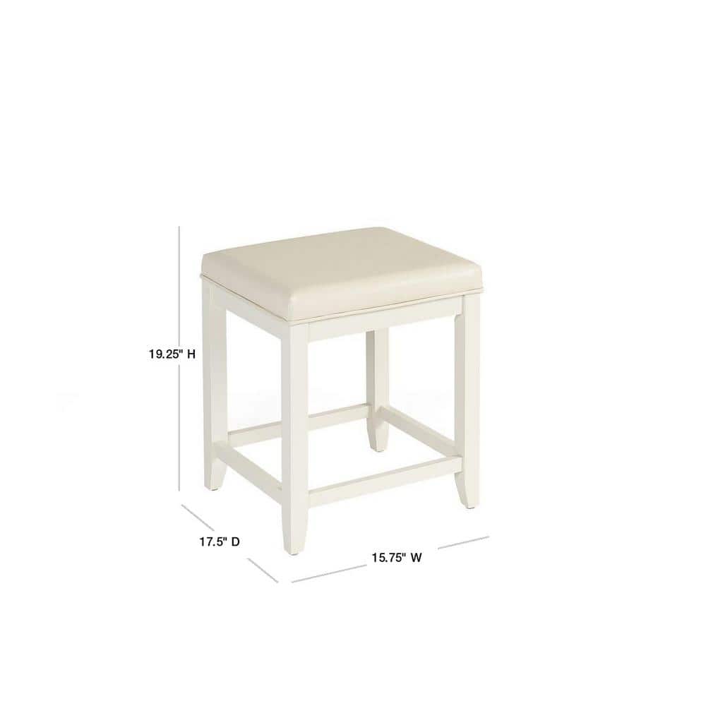Vista White Solid Pine Wood Vanity Stool with Faux Leather Seat