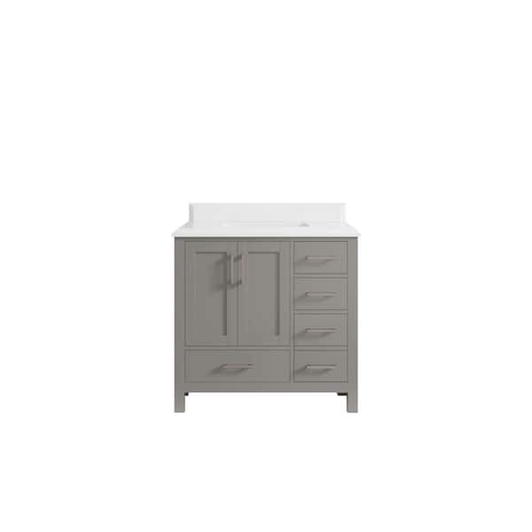 Willow Collections Malibu 36 in. W x 22 in. D x 36 in. H Single Sink Bath Vanity Center in Gray with Cove Edge White Quartz Top
