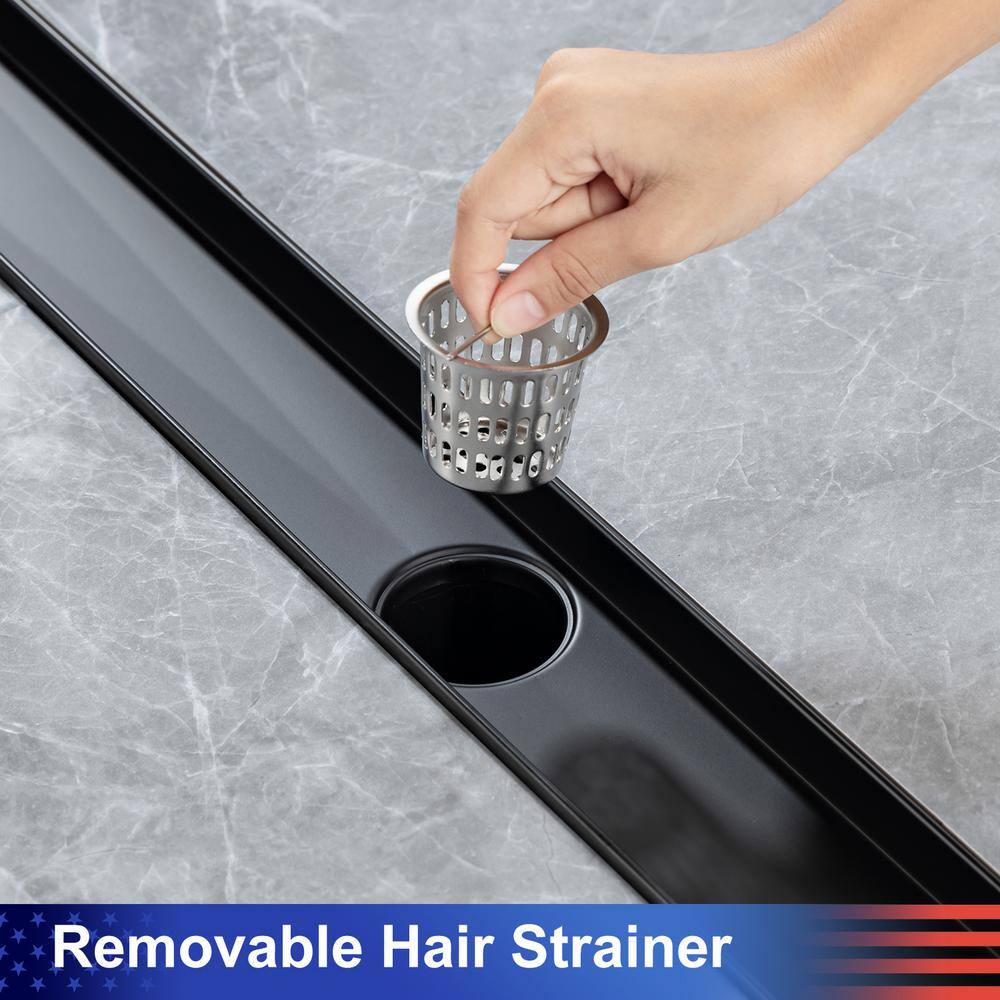 28'' Matte Black Stainless Steel Linear Grid Shower Drain