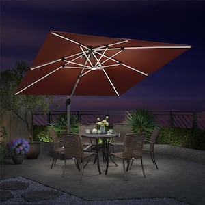 10 ft. Square Aluminum Solar Powered LED Patio Cantilever Offset Umbrella with Stand, Brick Red