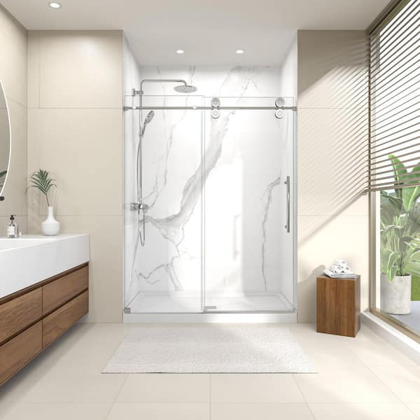 Valora 60 in. W x 72 in. H Single Sliding Frameless Shower Door in Chrome with SGCC 5/16 in. (8 mm) Tempered Clear Glass