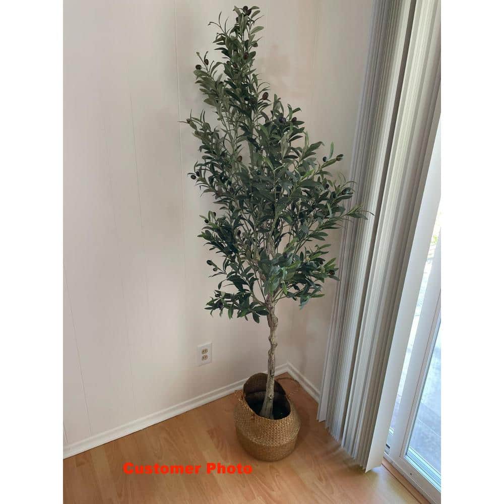 2- Pieces 6 ft. Green Indoor Outdoor Decorative Artificial Olive Tree in Po