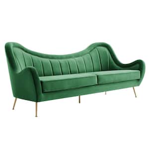 Cheshire 93.5 in. W Slope Arm Channel Tufted Performance Velvet Sofa in Emerald Green