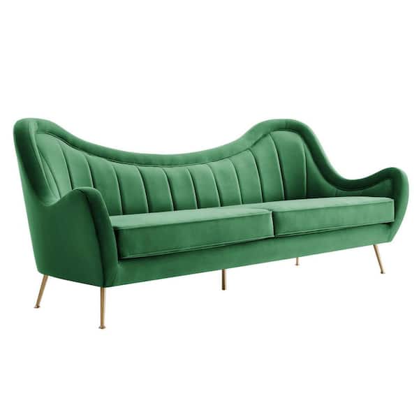 MODWAY Cheshire 93.5 in. W Slope Arm Channel Tufted Performance Velvet Sofa in Emerald Green