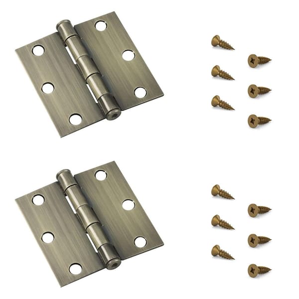 Onward 3 in. x 3 in. Antique Brass Full Mortise Butt Hinge with Removable Pin (2-Pack)