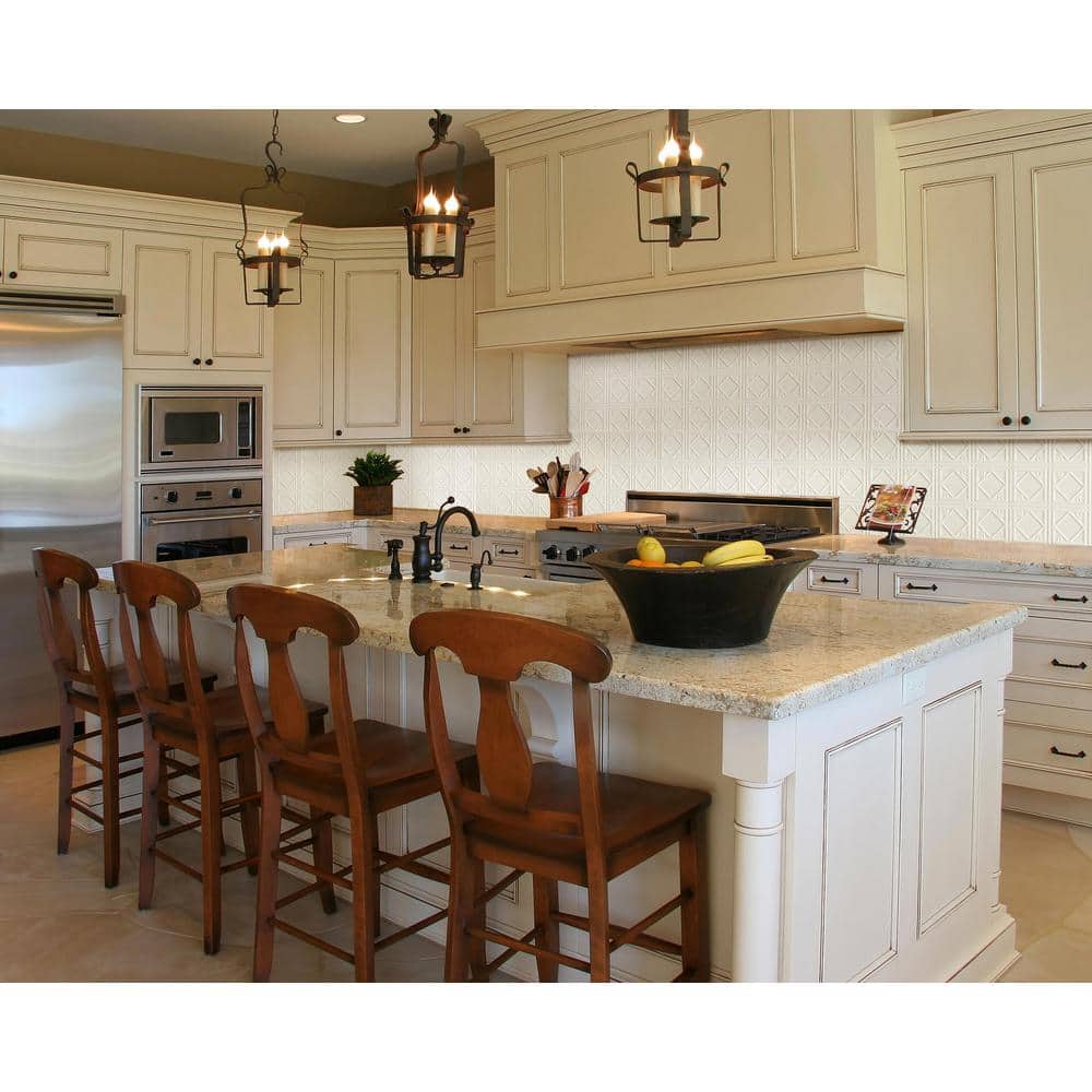 White 3D Embossed Tin Backsplash Panels 30-Pack