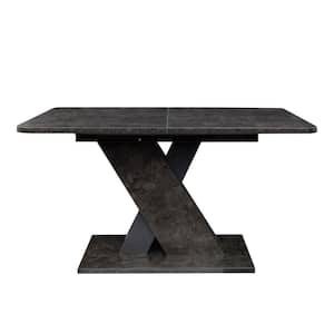 Black Wood Outdoor Dining Table with Extension and X-Shaped Design