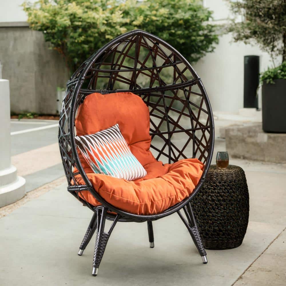 Wicker Egg Chair, Oversized Indoor Outdoor Lounger for Patio, Backyard, Liv