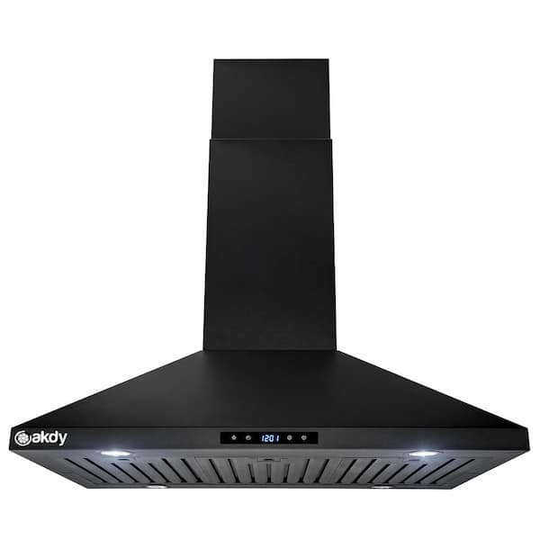 AKDY 36 in. 335 CFM Convertible Island Mount Kitchen Range Hood in Black Painted Stainless Steel with Touch Control
