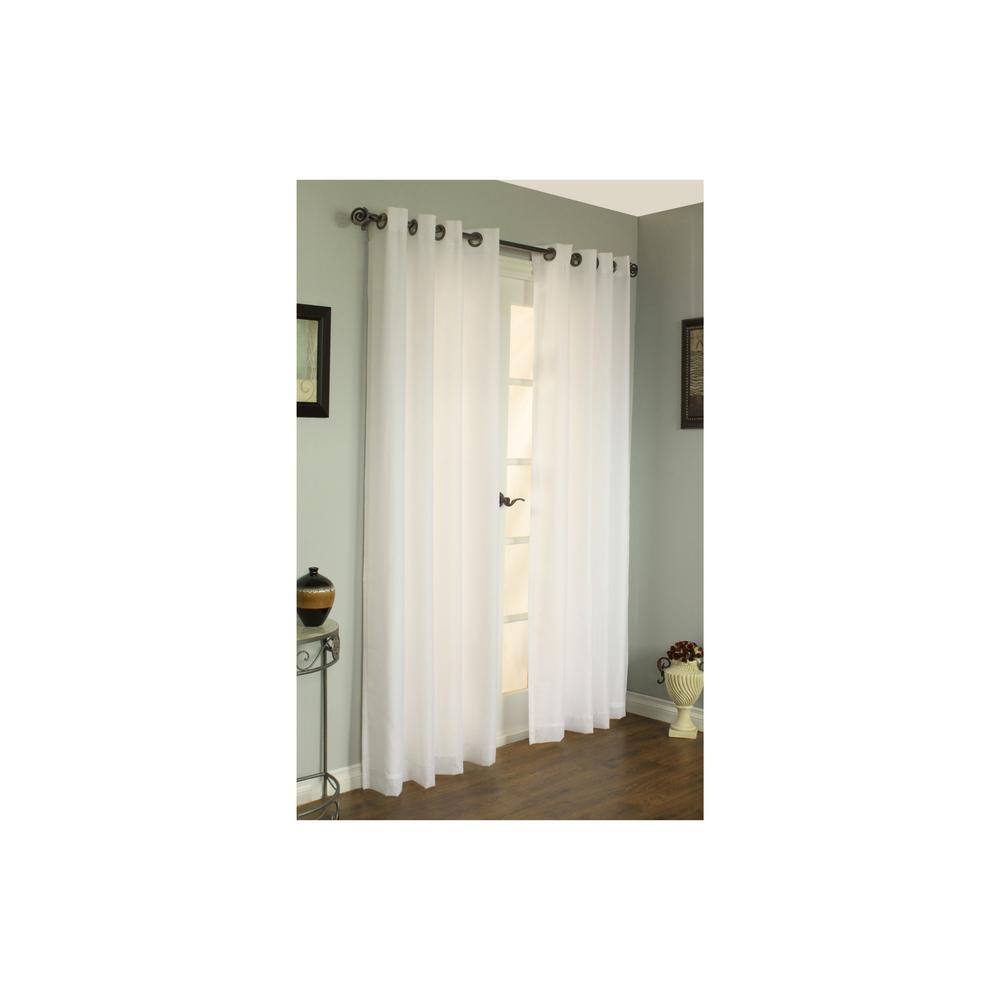 White Polyester Light-Filtering Grommet Curtain Panel with Lace Detail