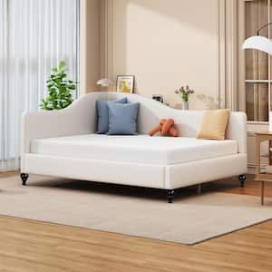 Sleek and Modern Beige Full Size Linen Daybed with Solid Wood Legs