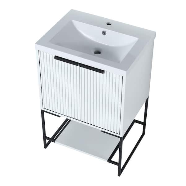 Unbranded 23.6 in. W x 18.1 in. D x 35 in. H Resin Vanity Top in White Freestanding Bathroom Vanity with Resin Basin Top