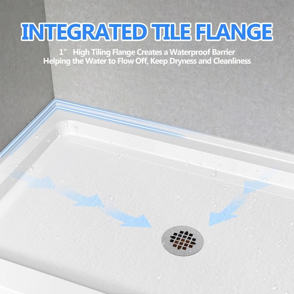 Zeafive Zeno 48 in. L x 30 in. W Acrylic Alcove Single Threshold