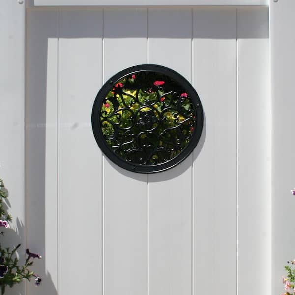 NUVO IRON 15 in. Diameter Black Cast Aluminum Round Insert for Wooden Gate or Fence