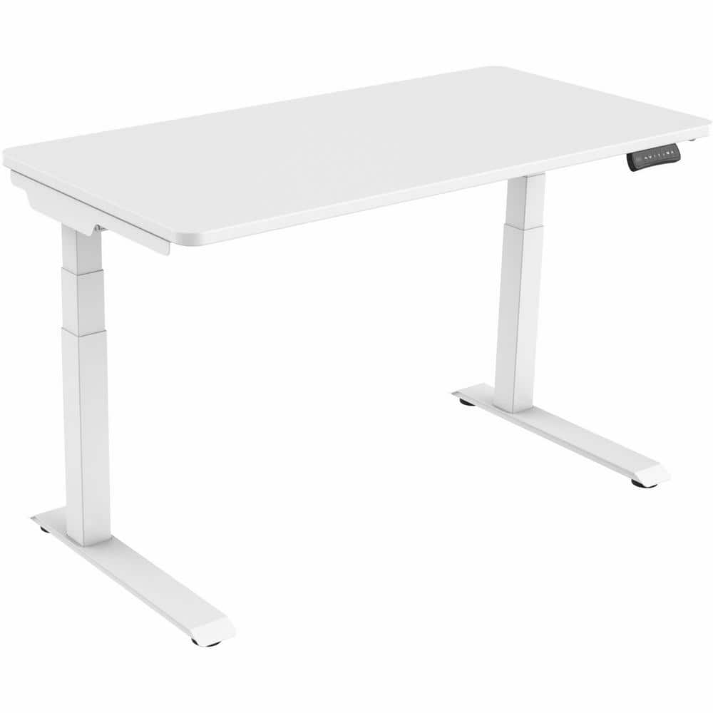 Hanover 28-In. Electric Height Adjustable Rolling Portable Medical, TV Tray Table, or Laptop Desk with Hidden Caster Wheels, White