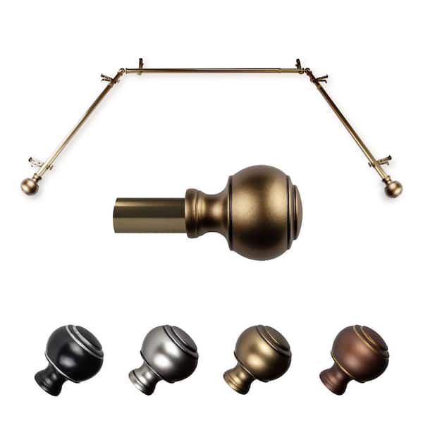 EMOH Miyaki 20-36 in. sides, 38-72 in. center Adjustable Bay Window Curtain Rod 13/16 in. in Antique Brass with Finial
