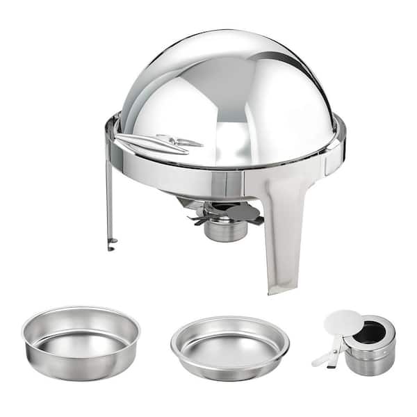 6 Qt. Roll Top Chafing Dish Set, 2-Pack, Stainless Steel Chafer, Full-Size Pans, Catering Warmer, Lid, Fuel Holder