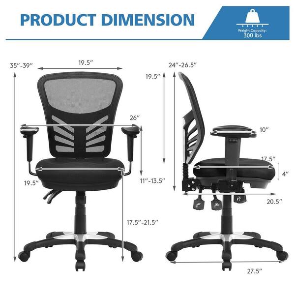 ANGELES HOME Black Sponge Office Chair with Flip-Up Arms and