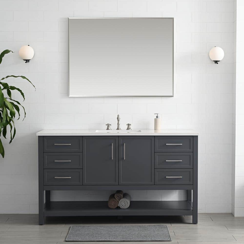 Arlo 60 in. W x 22 in. D x 34 in. H Bath Vanity in Dark Gray with Engineered Stone Top in Ariston White with White Sink price history on PriceWatchPro