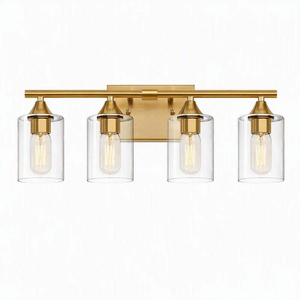 23 in. 4-Light Brushed Gold Vanity Light with Clear Cylinder Glass Shades for Bathroom Mirror, Powder Room Bedroom price history on PriceWatchPro