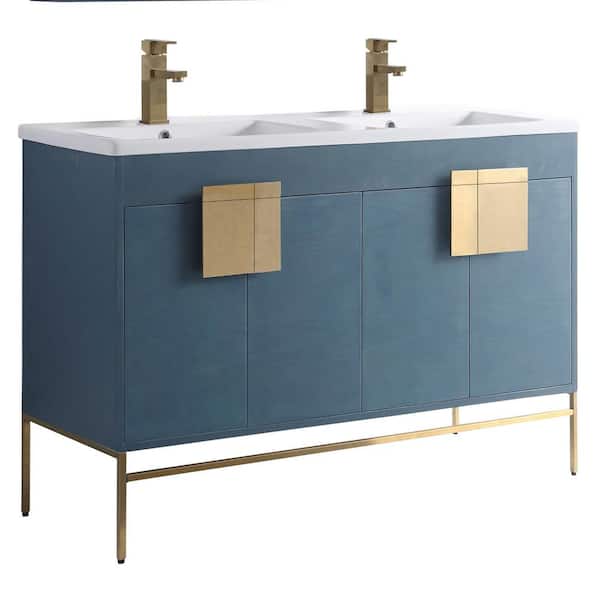 FINE FIXTURES Shawbridge 48 in. W x 18.11 in. D x 33.5 in. H Bathroom Vanity in French Blue with White Ceramic Vanity Top