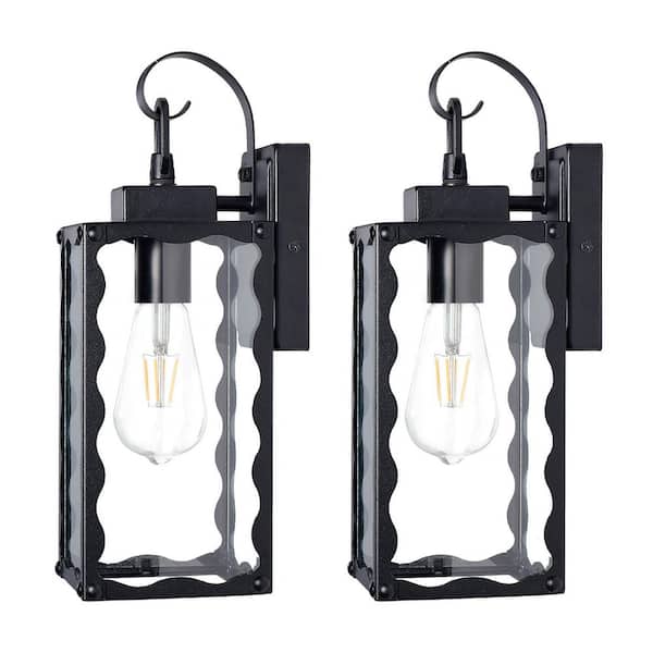 6 in. 1-Light Sand Black Outdoor Weather Resistant Wall Sconces Lantern with Clear Glass Shade for Porch, Anti-Rust
