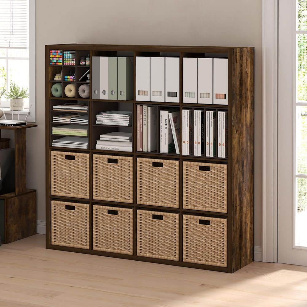 Furinno Cubicle 57.95 in. Tall White Wood 16-Cube Bookcase