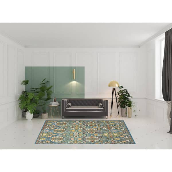 7' X 10' Blue Floral Power Loom Area Rug