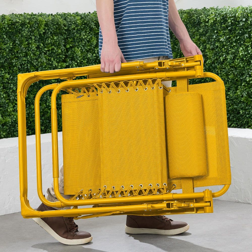 Sunflower Yellow Steel Zero Gravity Beach Lounger with Armrests