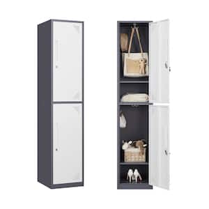 2-Tier Metal Locker, Locker Storage Cabinet with Keys(Grey White)