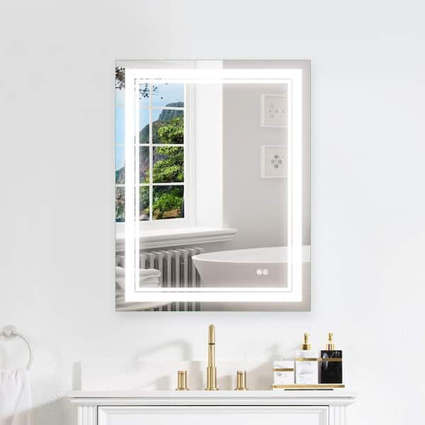FORCLOVER 28 in. W x 36 in. H Medium Rectangular Frameless Anti-Fog LED Horizontal or Vertical Wall-Mounted Bathroom Vanity Mirror