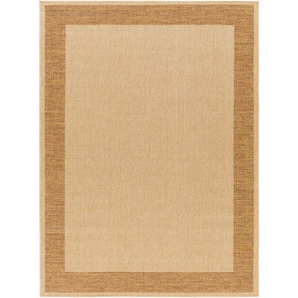 Livabliss Pismo Beach Camel Border 5 ft. x 7 ft. Indoor/Outdoor Area